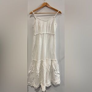 White Ruffled Sleeveless Midi Dress